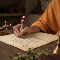 Abhimantrit Pyrite Pen, Red & Gold