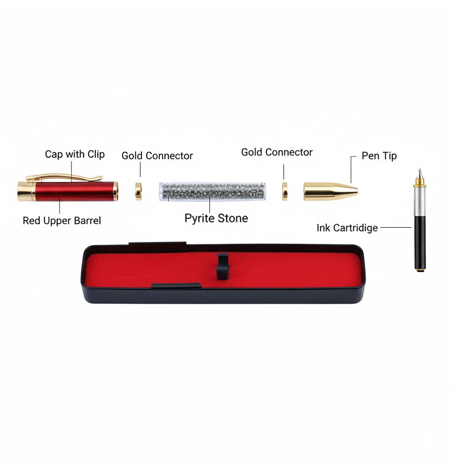 Abhimantrit Pyrite Pen, Red & Gold
