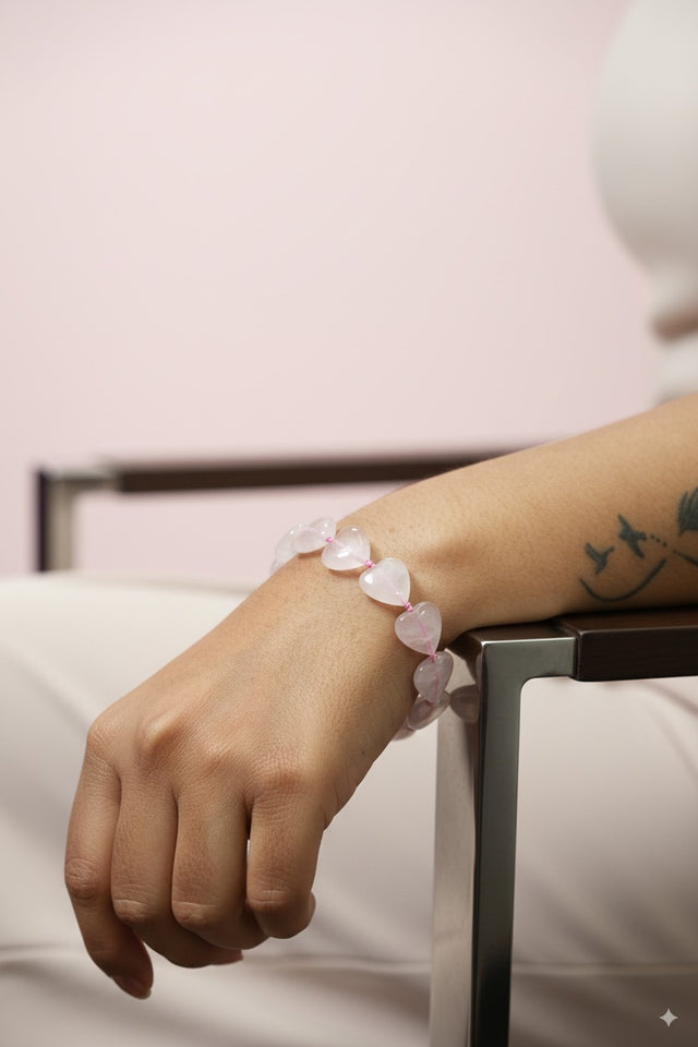 Abhimantrit Rose Quartz Heart Bracelet