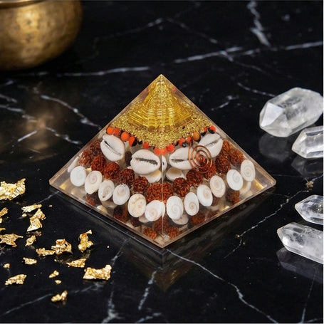 Crystal Pyramid with Rudraksha