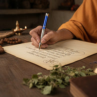 Abhimantrit Pyrite Pen, Blue & Gold