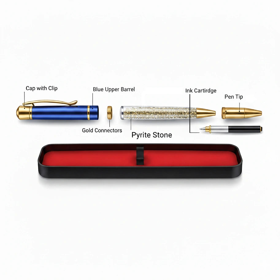 Abhimantrit Pyrite Pen, Blue & Gold