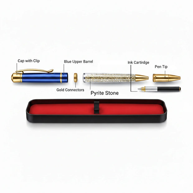 Abhimantrit Pyrite Pen, Blue & Gold