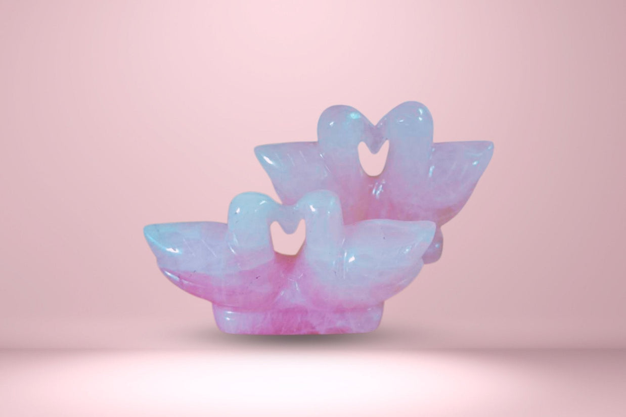 Abhimantrit Natural Pink Rose Quartz Mandarin Ducks Swan Love Birds - Aditya Kundali