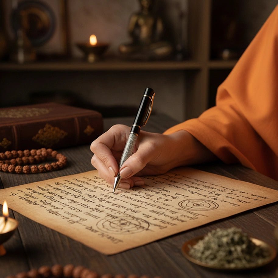 Abhimantrit Pyrite Pen, Black & Gold - Aditya Kundali