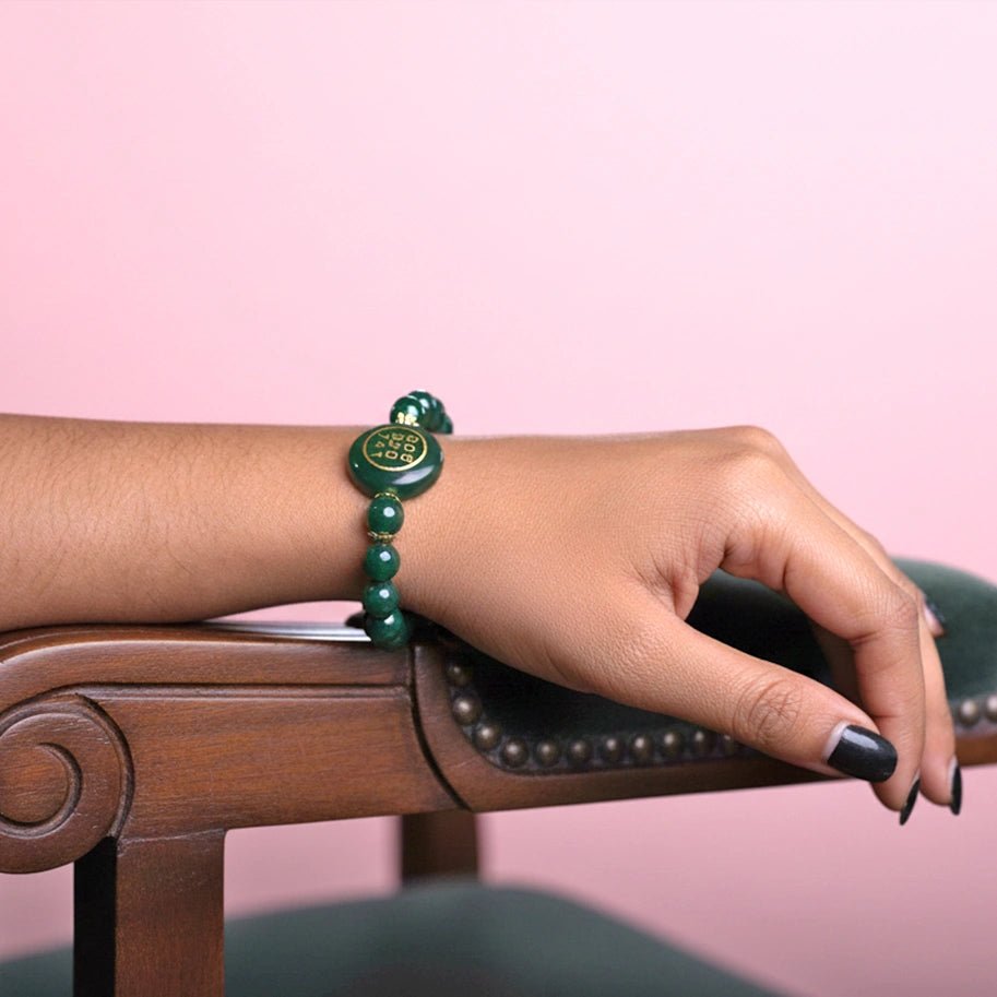 Green Jade Bracelet With Zibu Symbol - Aditya Kundali