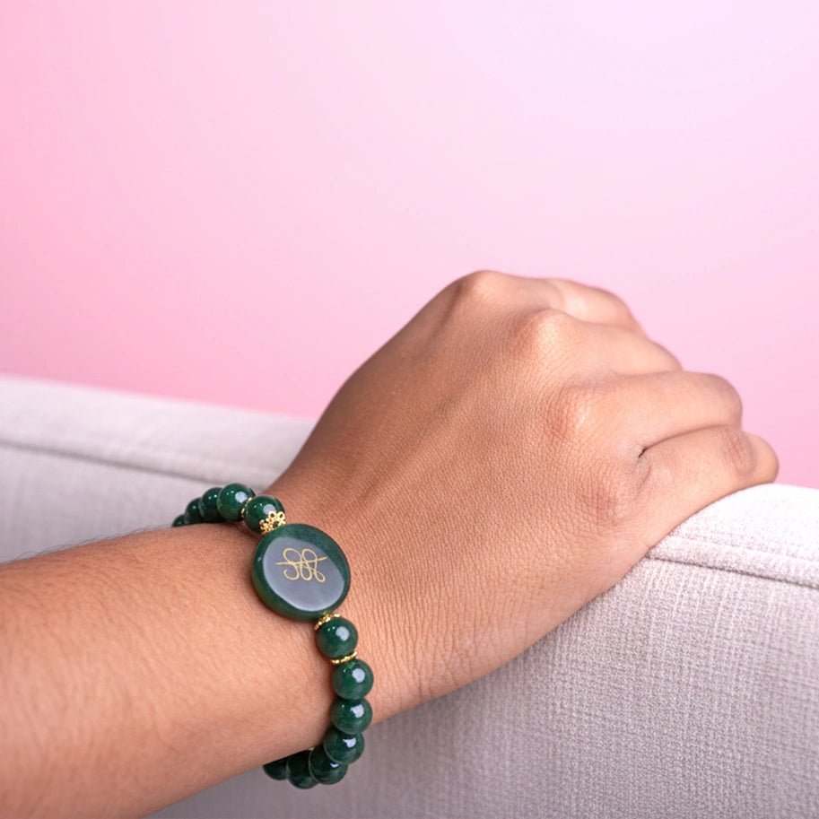Green Jade Bracelet With Zibu Symbol - Aditya Kundali