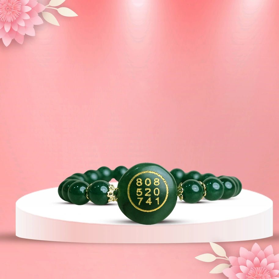 Green Jade Bracelet With Zibu Symbol - Aditya Kundali