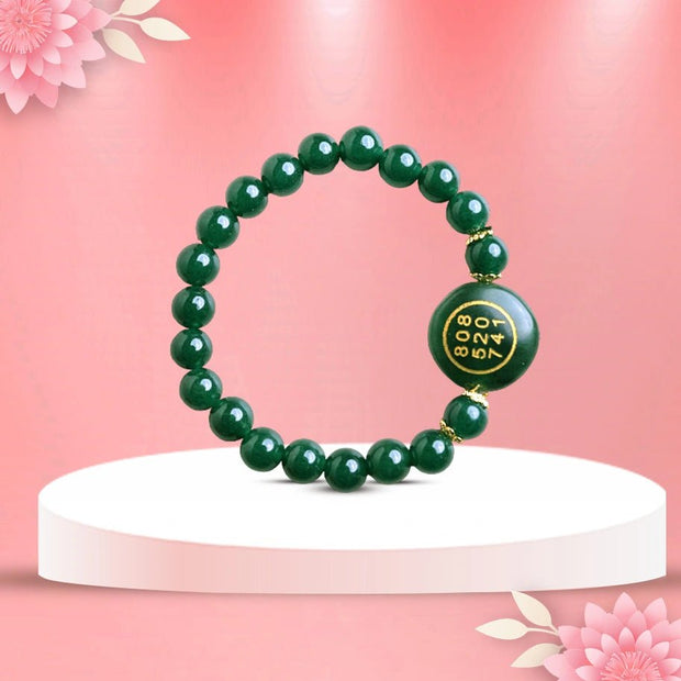 Green Jade Bracelet With Zibu Symbol - Aditya Kundali