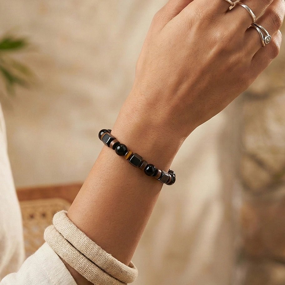 Natural Hematite & Tiger's Eye Crystal Bracelet - Aditya Kundali