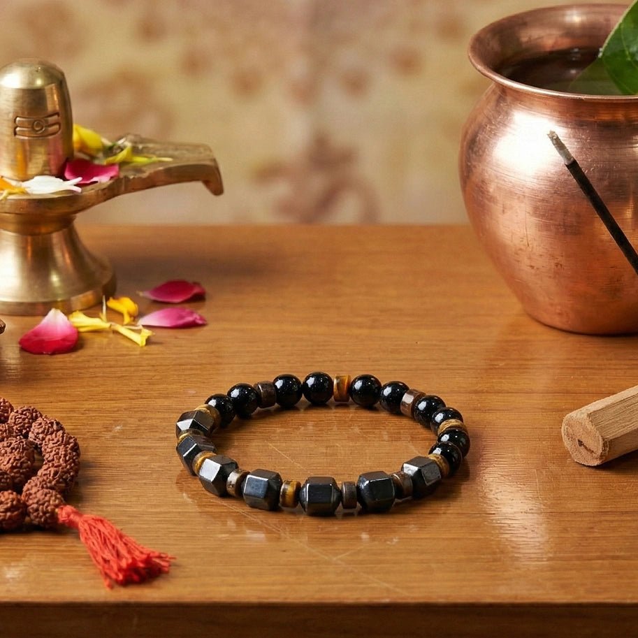 Natural Hematite & Tiger's Eye Crystal Bracelet - Aditya Kundali