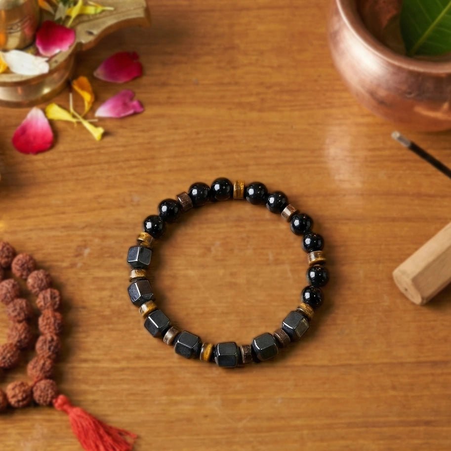 Natural Hematite & Tiger's Eye Crystal Bracelet - Aditya Kundali