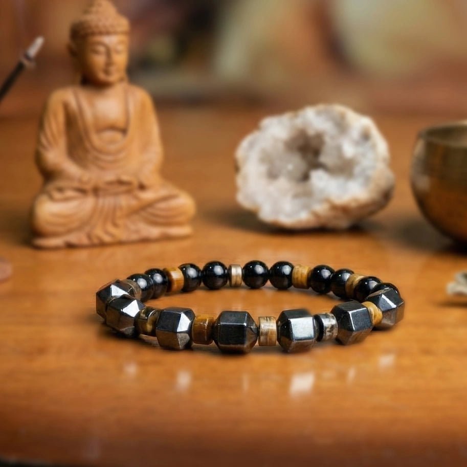 Natural Hematite & Tiger's Eye Crystal Bracelet - Aditya Kundali