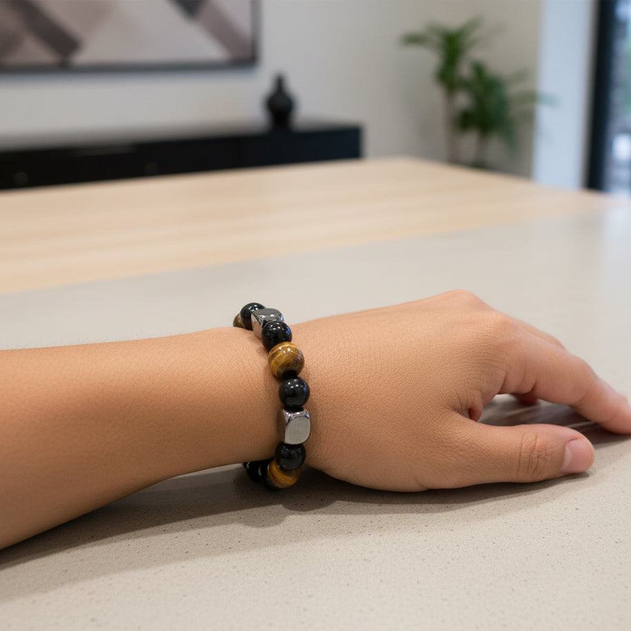 Crystals Beaded Triple Protection Tumbled Bracelet