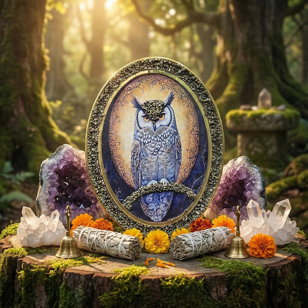 Owl Pyrite Oval Frame - Aditya Kundali