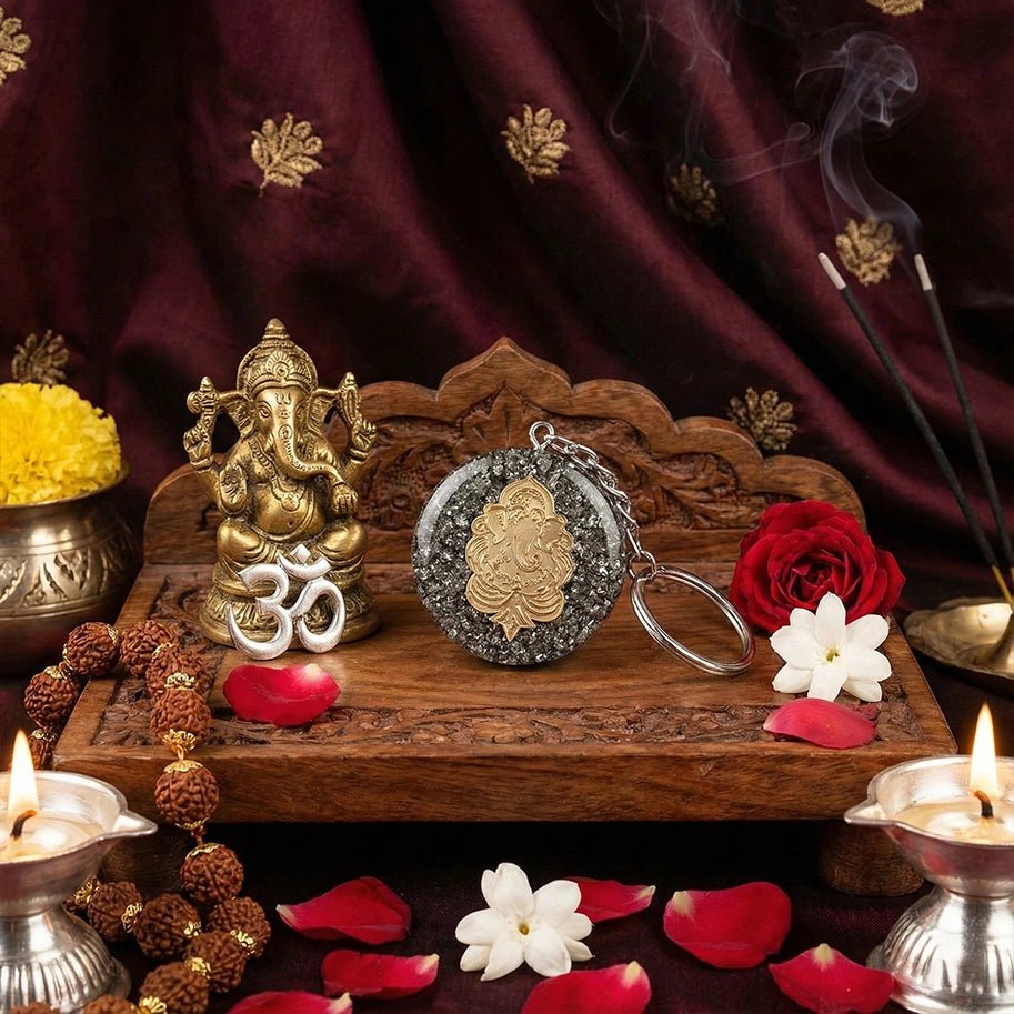 Pyrite Ganesh Keychain - Aditya Kundali