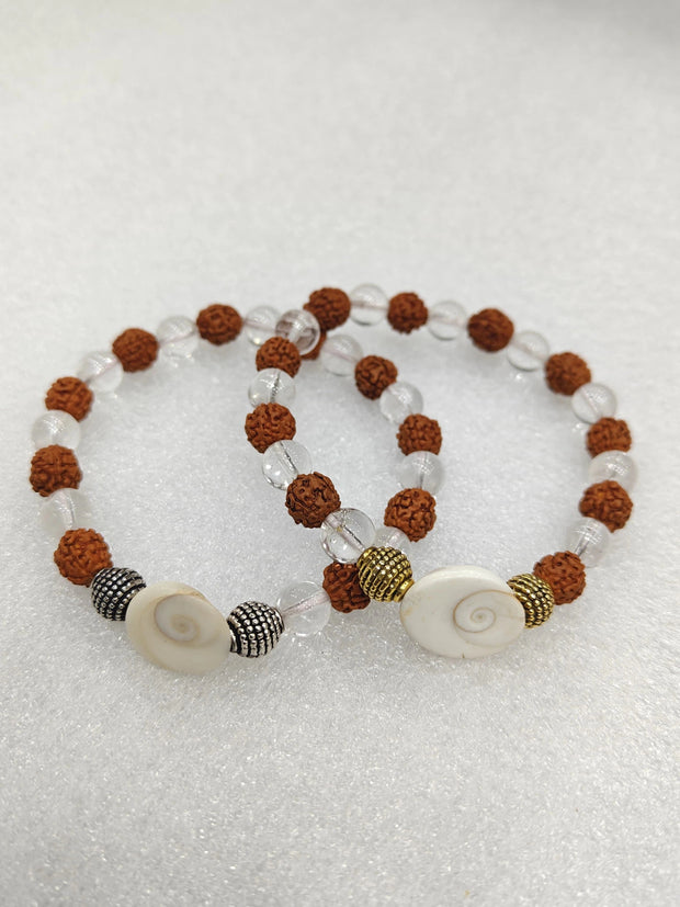 Rudraksha & Crystal Quartz Bracelet with Gomti Chakra - Aditya Kundali