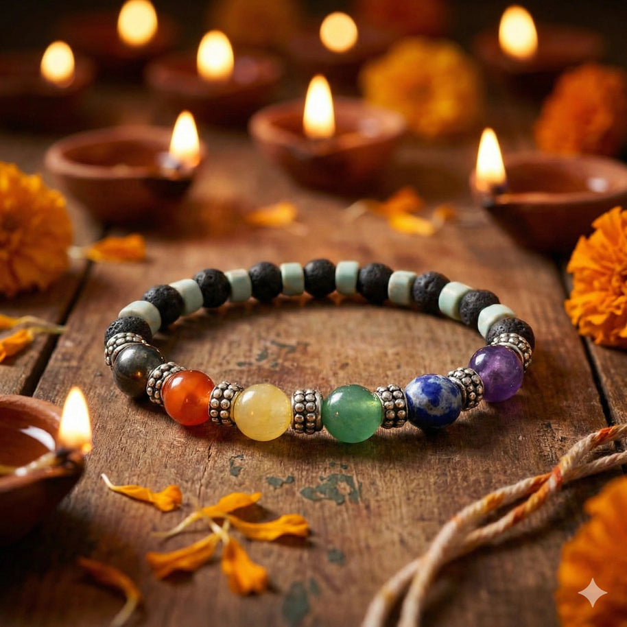 Seven Chakra With Lava Bracelet - Aditya Kundali